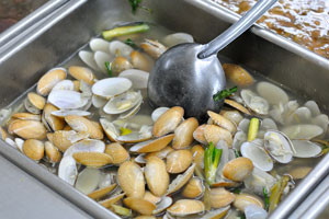 Cooked seashells in the tray