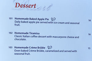 Desserts in the Tuna Cafe menu