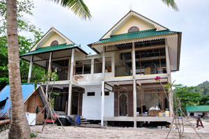 Construction of the new two storey building on the Teluk Dalam beach is in progress