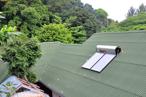 Solar panel is installed on the roof of one of the Cozy Chalet cottages