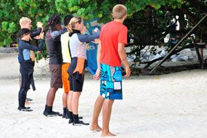 Set of the diving exercises on the Flora beach