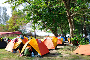 Tents of the young tourists from Malaysia