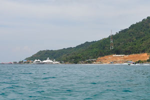 View of the Kecil island from the motorboat while we drive in the hotel