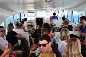 Motorboat was huge and full of the passengers