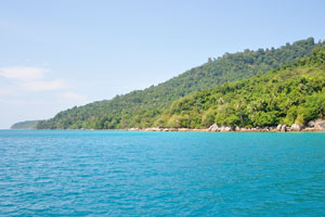 View of the Perhentian Kecil island from our motorboat