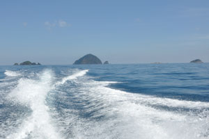 View of the Serengeh, Susu Dara, Tokong Burung and Rawa islands from the motorboat while we drive back