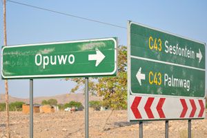 Opuwo, Palmwag and Sesfontein road signs