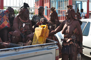 Himba people are chattering near the Opuwo District Hospital