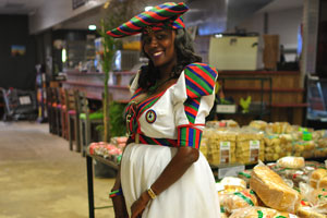 An enticing Herero woman is in the Spar supermarket