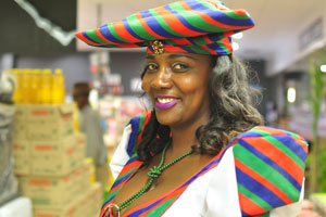 An exquisite Herero woman is in the Spar supermarket