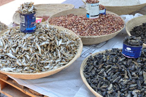 Dried caterpillars and fish are for sale at Dr. Frans Aupa Indongo Open Market