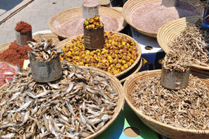 Dried pepper and fish are for sale at Dr. Frans Aupa Indongo Open Market