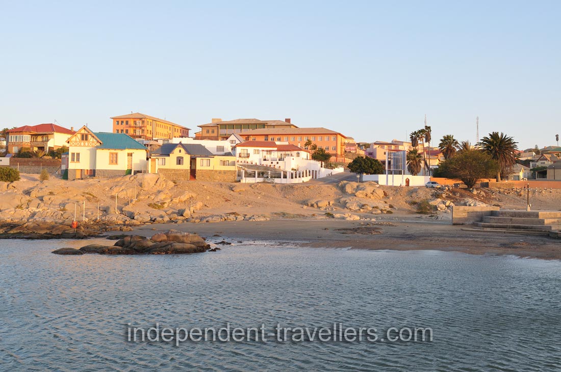 Woermann street in Lüderitz as seen from the harbour