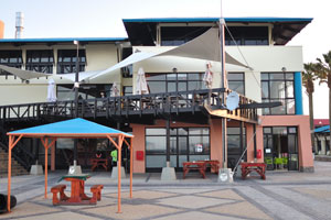The Essenzeit restaurant as seen from the harbour of Lüderitz