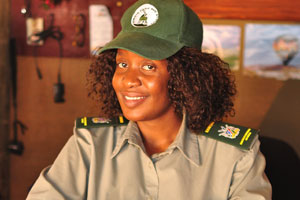 This beautiful Namibian girl works at the reception of Sesriem Camping