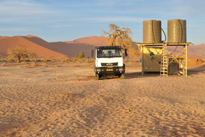 Water tanks are installed at Sossusvlei parking lot