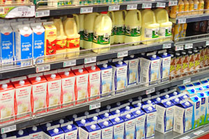 Fresh milk is for sale in Spar grocery store