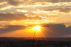 This is the sunset in the city of Windhoek as seen from the Dorado observation deck