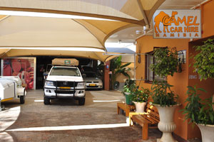 This is the covered courtyard of Camel Car Hire car rental agency