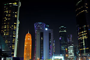 The “Ministry of Economy and Commerce” building, the Tornado and Doha towers