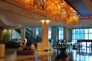 This is the interior of the reception hall in the Marriott Marquis City Center Doha Hotel