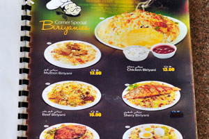 The menu of Lewan Shamal restaurant contains the biryani dishes