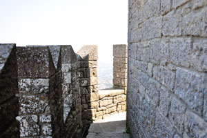 Battlements are on the tower of Guaita fortress