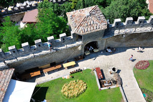 The lower part of Guaita fortress as seen from its tower