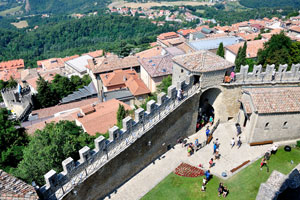 The entrance of Guaita fortress as seen from its tower