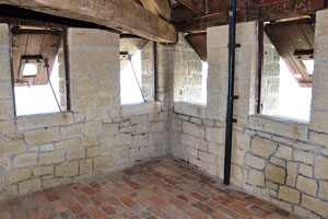 The area at the top of the tower of Guaita fortress has numerous open windows