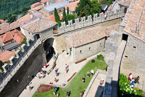 Both levels of Guaita fortress are seen simultaneously from the tower