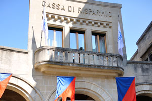 The facade of the building of Cassa di Risparmio
