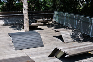 Benches of the unusual form on the Henderson Waves bridge