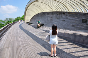 Henderson Waves bridge has a wave-form made up of seven undulating curved steel ribs that alternately rise over and under its deck