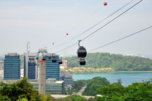 Singapore Cable Car provides an aerial link from Mount Faber to Sentosa across the Keppel Harbour