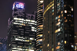 Citibank logo at the top of the skyscraper