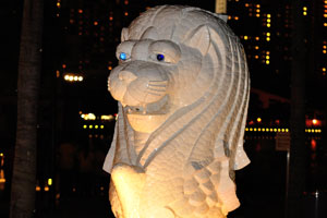 The two meters tall statue of Merlion standing behind the original statue