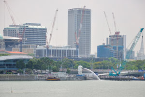 Merlion statue and the buildings on its rear side