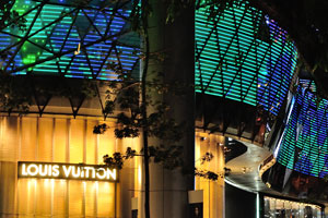 Electronic advertising ticker over the Louis Vuitton shop
