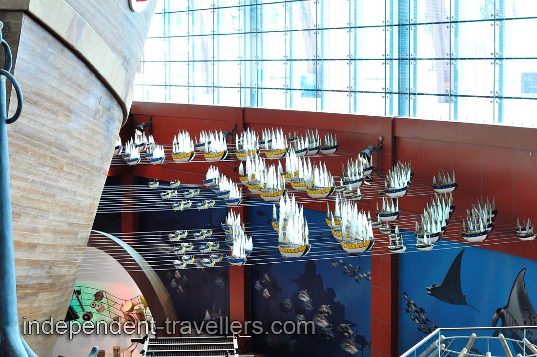 Suspended miniatures of the ships in the Maritime Experiential Museum