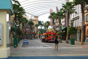 Empty street of the amusement park before the opening