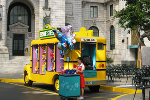 Shop with the souvenirs has been made in the form of school bus