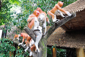 Artificial sculpture of proboscis monkeys was installed near their pen