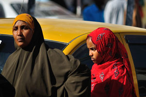 Brown and red clothes of the Somali women