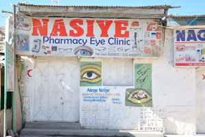 Eye images are painted on the building of the NASIYE pharmacy eye clinic