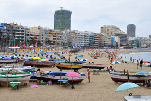 Boats are on the beach of Las Canteras