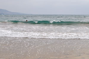 High waves are on the southwestern part of the beach of Las Canteras