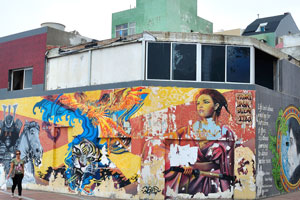 Street art decorates Paseo de Las Canteras with sophisticated graphic imagery