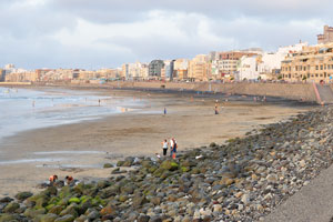 Clouds are passing over the beach of Las Canteras