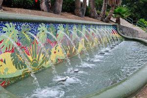 One of the fountains is decorated with colored mosaics in Doramas Park